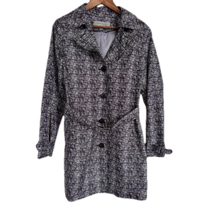 Anne Klein Light Weight Trench Coat Jacket Double Breasted Black & White Medium